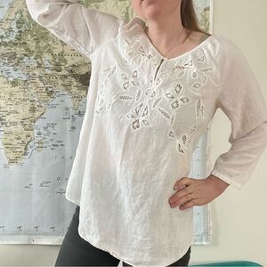J. Jill White Linen Cutwork Peasant Tunic